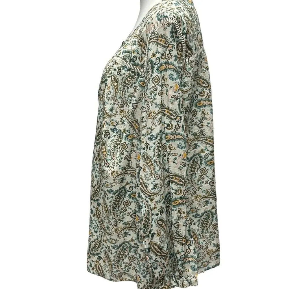 Talbots Paisley Floral Long Sleeves Cotton Top Plus SZ 2X Scoop Neck Long Sleeve - Image 2