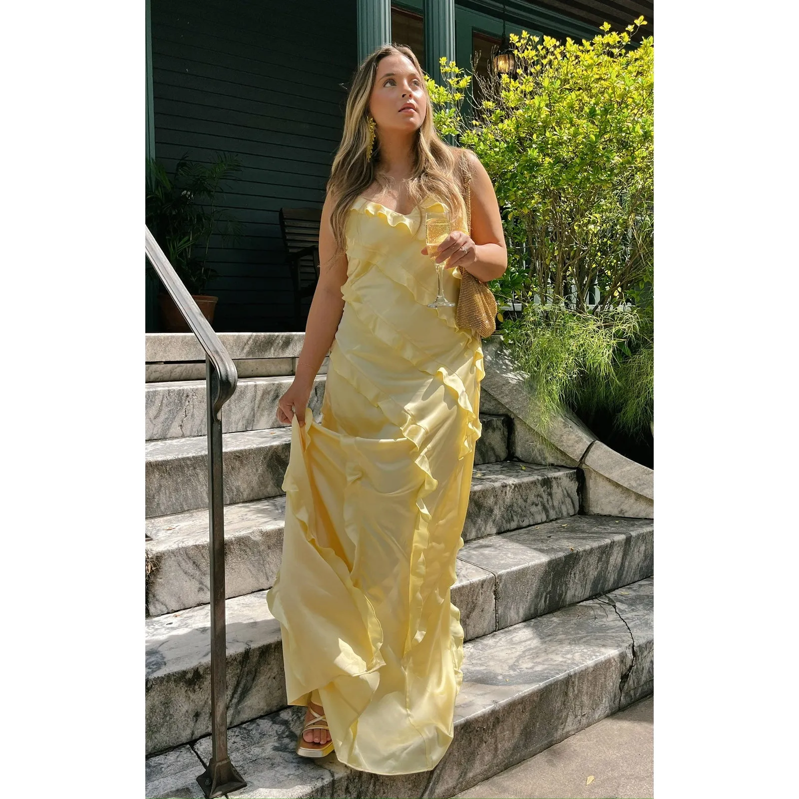 Show Me Your Mumu Romance Maxi Dress in Pale Yellow Luxe Satin XXL - Image 2