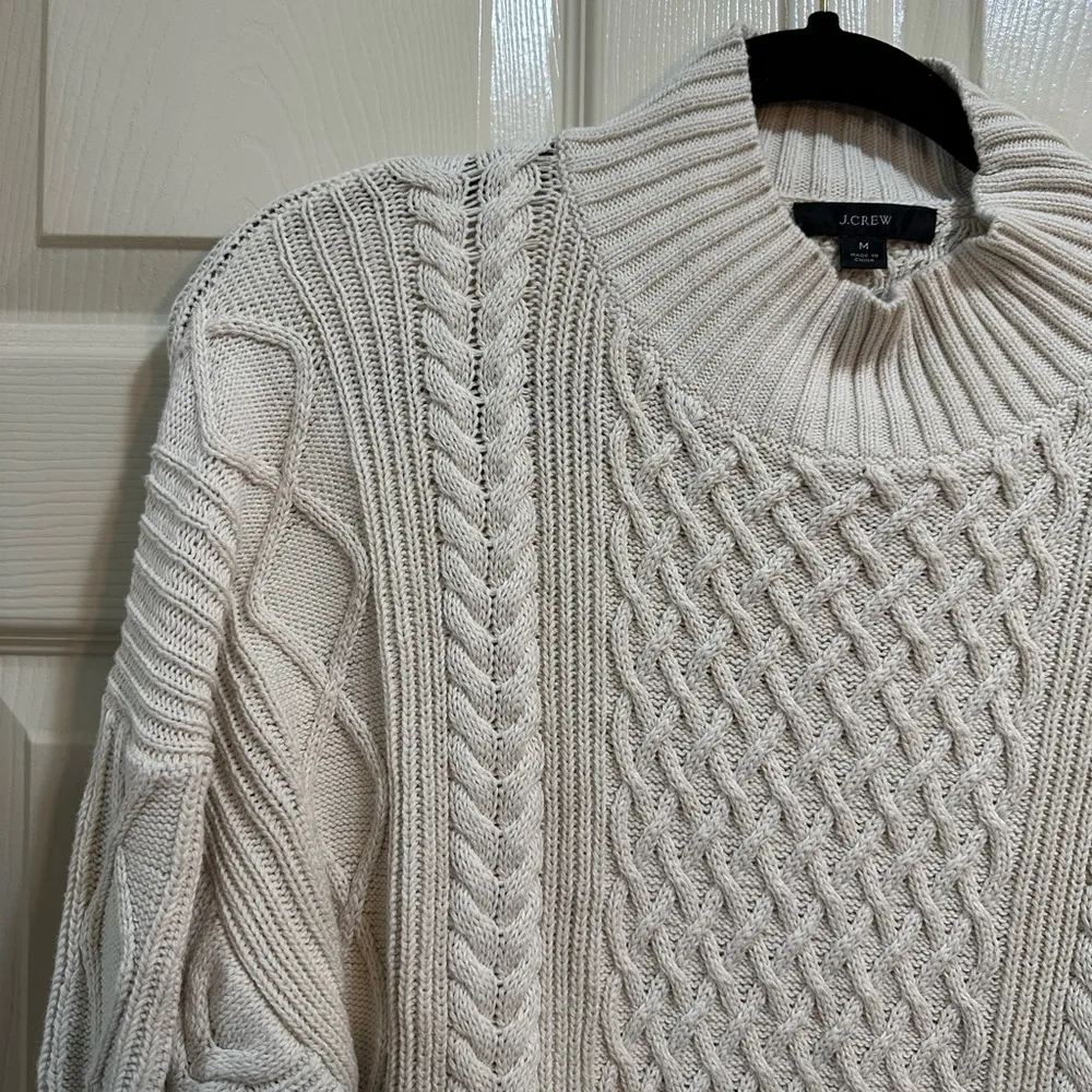 Women’s J. Crew mock neck chunky sweater cable knit cream size medium - Image 2