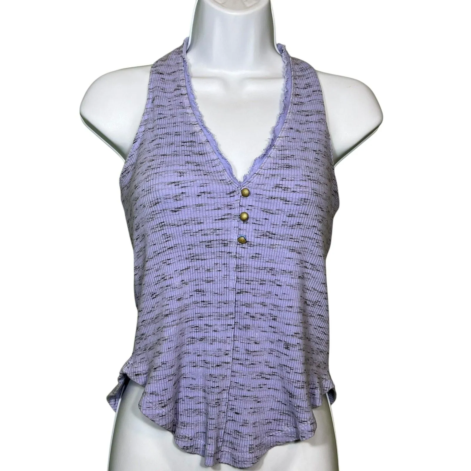 Pilcro Tank Top Womens Large Purple Lavender Ribbed Button Halter Frayed Boho - Image 12