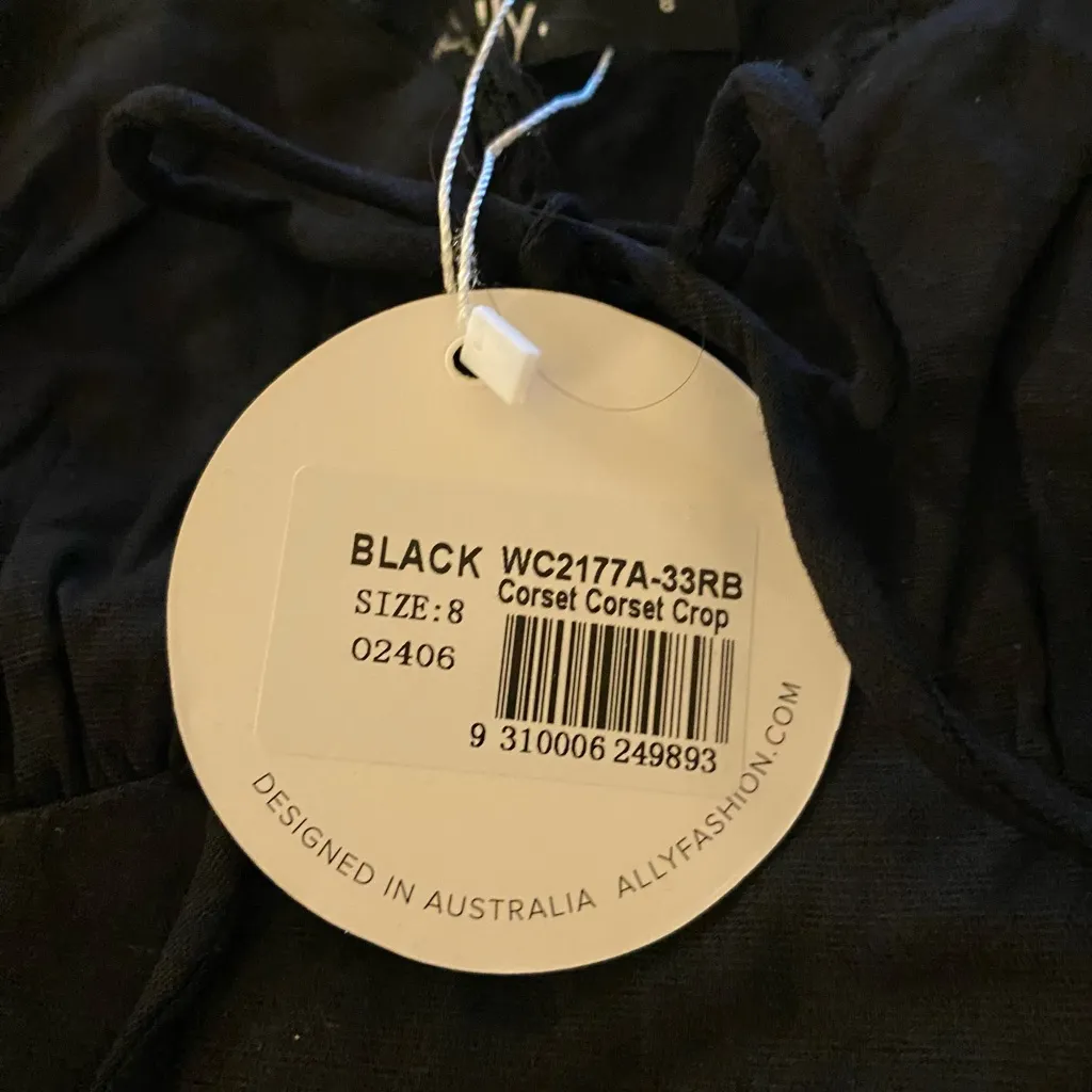 Ally Black Crop Top Sleeveless Corset Lace Trim Milkmaid Corset Coquette Lolita Size 8 - Image 9