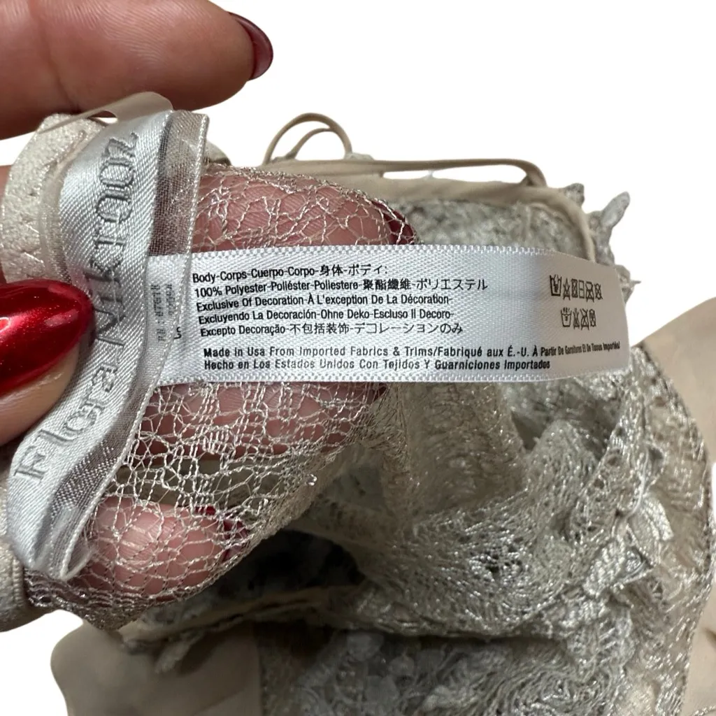 Flora Nikooz Showstopper Sheer Lace and ruffle teddy Blush and silver medium - Image 3