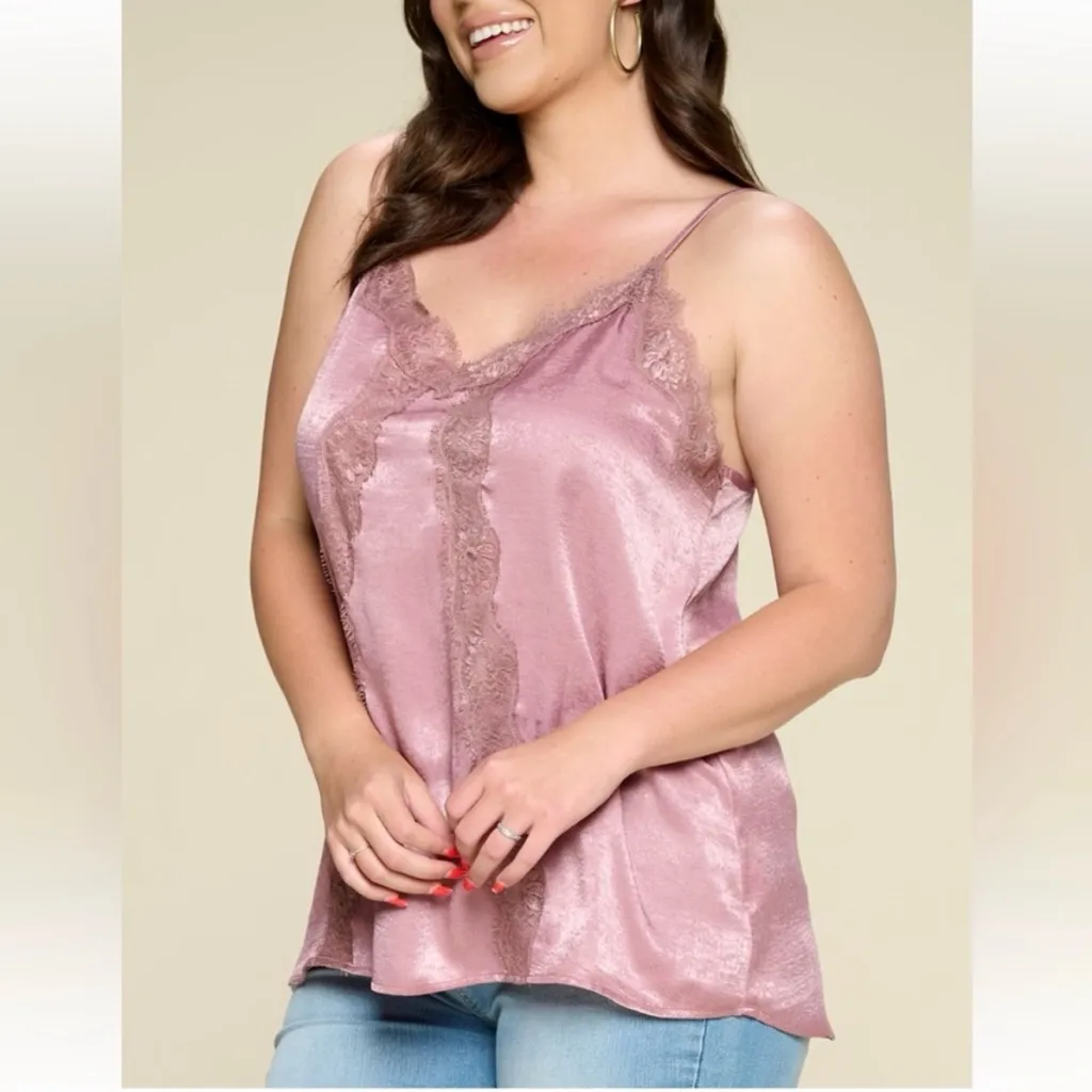 Satin Lace Sleeveless Camisole Woven Tank Plus Size 2X Oddi Adjustable Feminine - Image 8