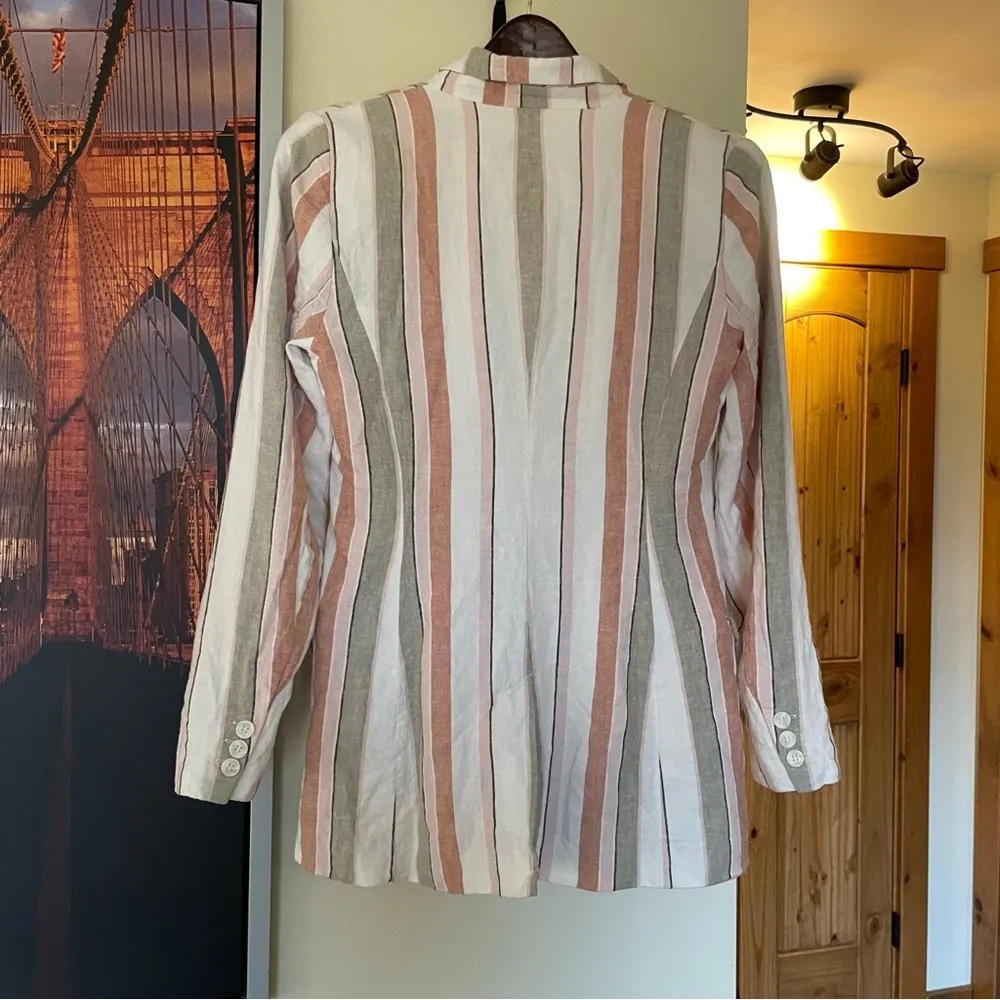 Rachel Zoe Striped Linen Oversized Summer Coastal Resort Blazer Jacket - Image 4