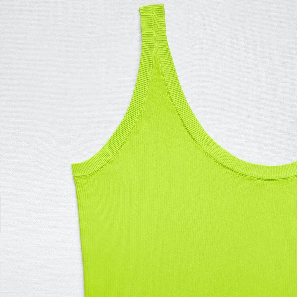 NWT Zara Asymmetric Knit One Shoulder Tank Top Bloggers Fav XS Lime Green - Image 4