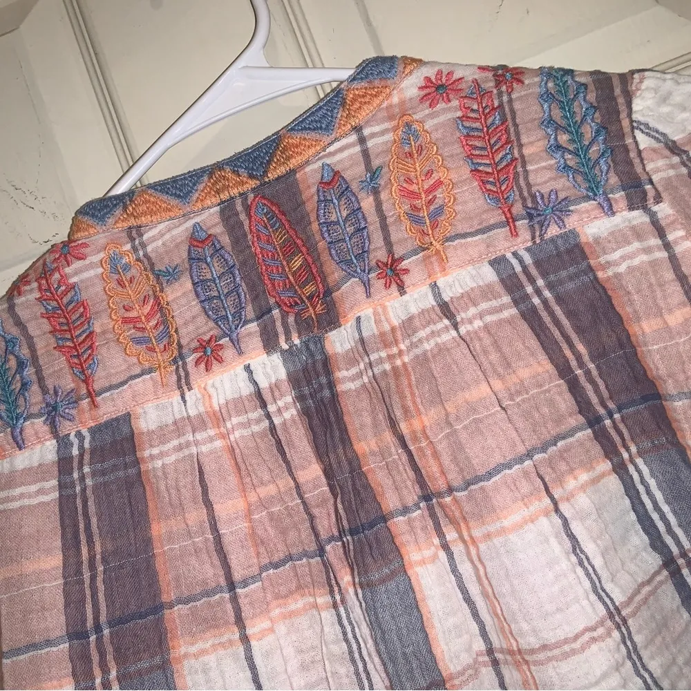 Johnny was plaid heavily embroidered button up floral classic boho cotton fall - Image 9