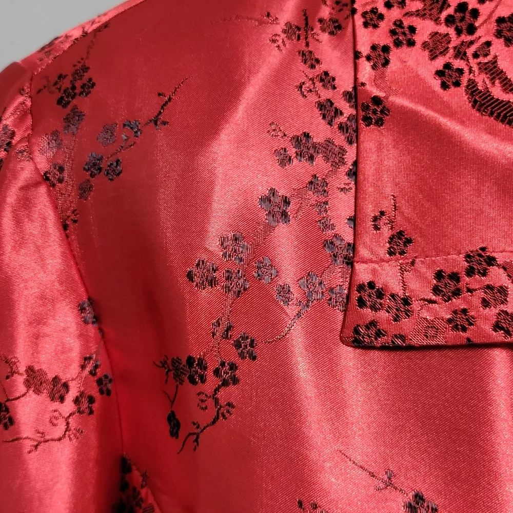 Vintage Christie & Jill red satin jaquard cherry blossom blouse size 16 - Image 2
