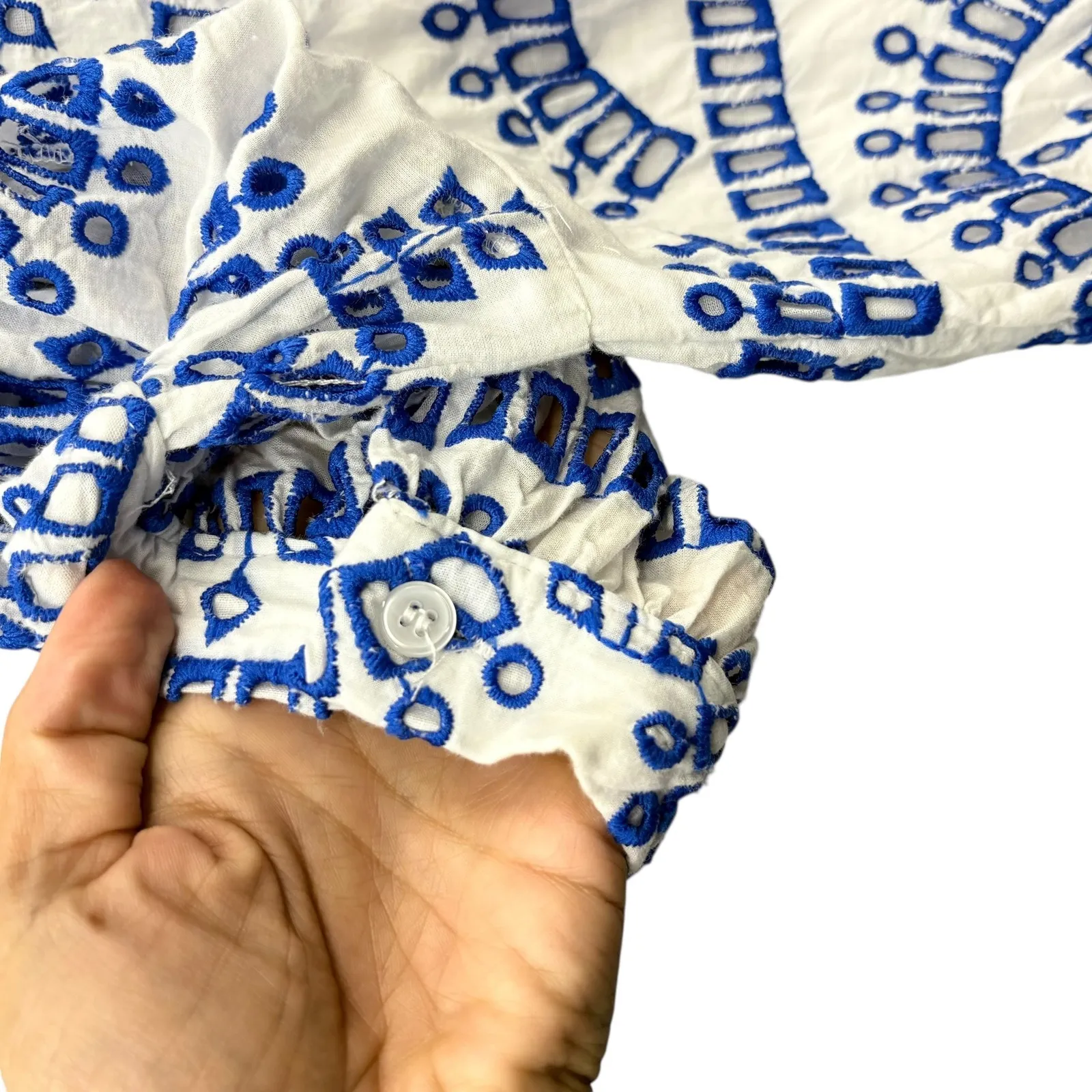 Mainstrip Women's White Blue Embroidered‎ Eyelet Romper Jumpsuit Resort Wear L Size L - Image 6