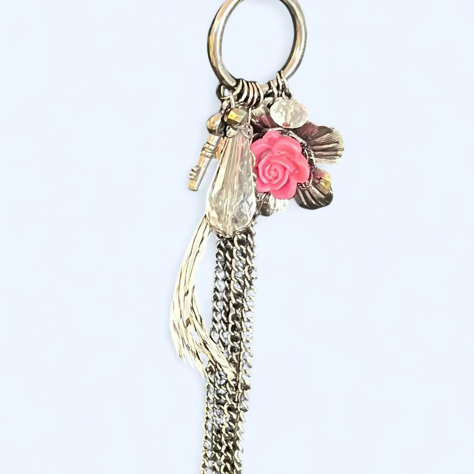 Vintage Y2K 2000s Pink rose key charm necklace Silver - Image 4