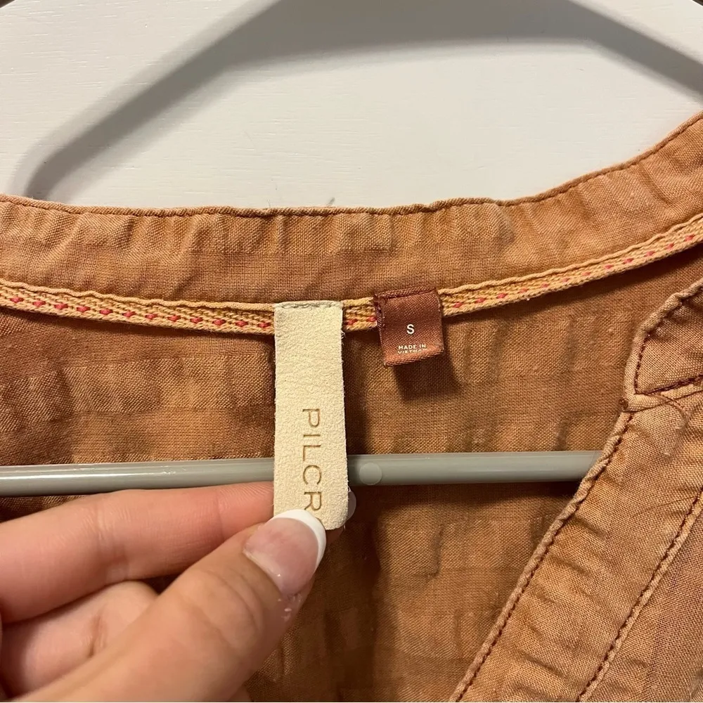 Anthropologie Pilcro Seersucker Tunic Buttondown in Dark Orange - Image 5