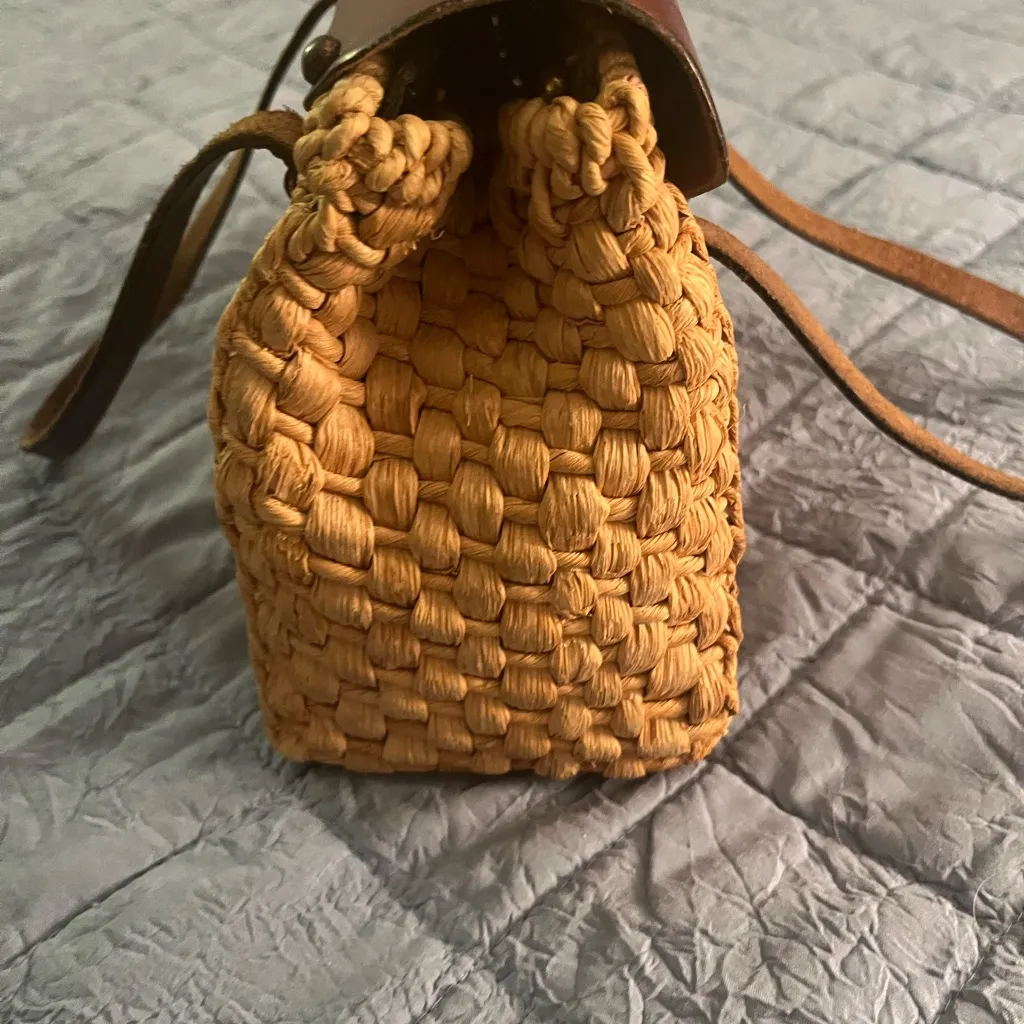 Etienne Aigner Vintage 60’s Woven Straw Leather Satchel Handbag - Image 5