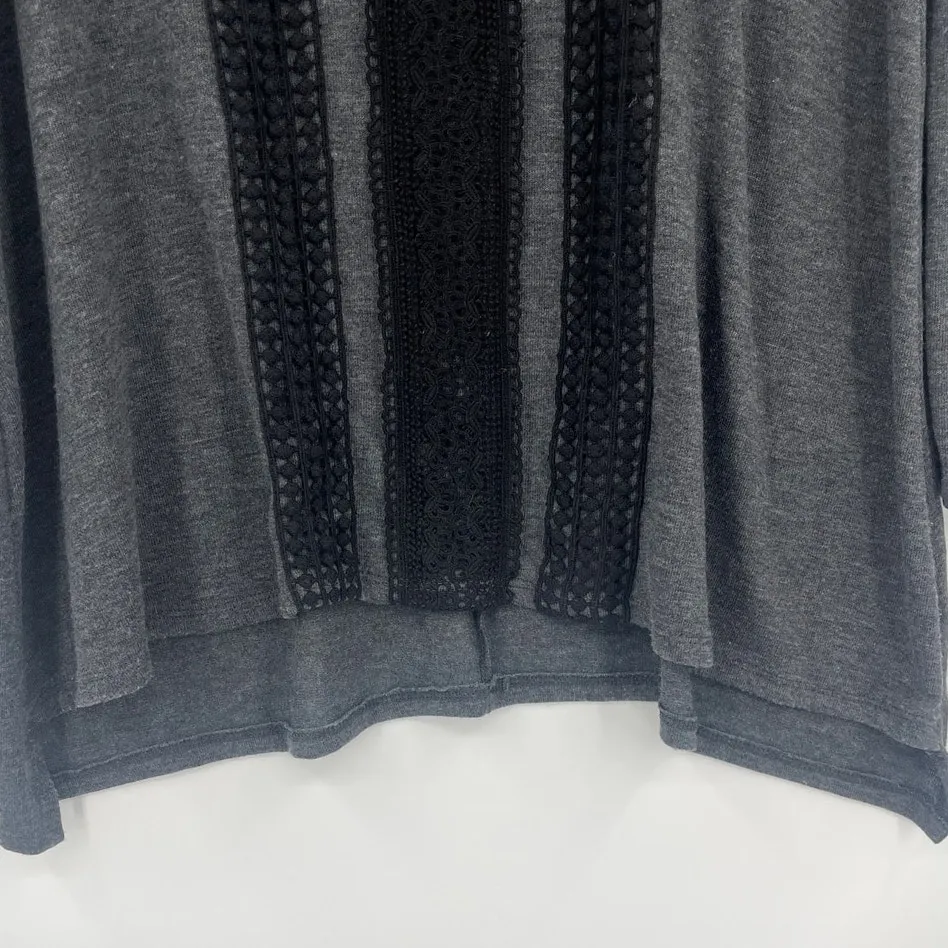 Y2K Casting Cowl Neck Tunic Womenst Top Sz M Boho Crochet Lace Knit US Cozy Fall Gray Size M - Image 4