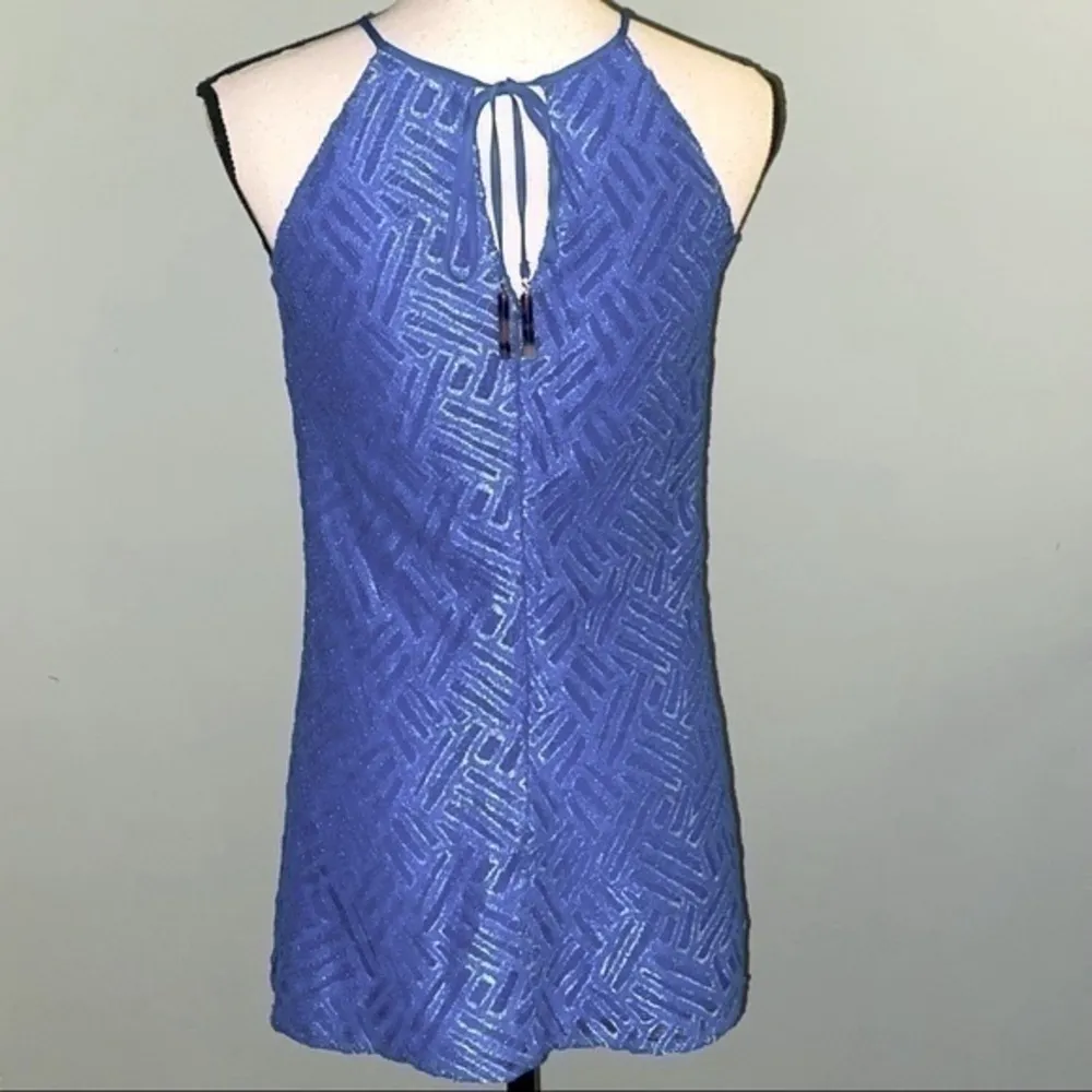 LILLY PULITZER Angel Halter Dress in Sapphire Blue Bamboo Geo Lace. XS. EUC - Image 7