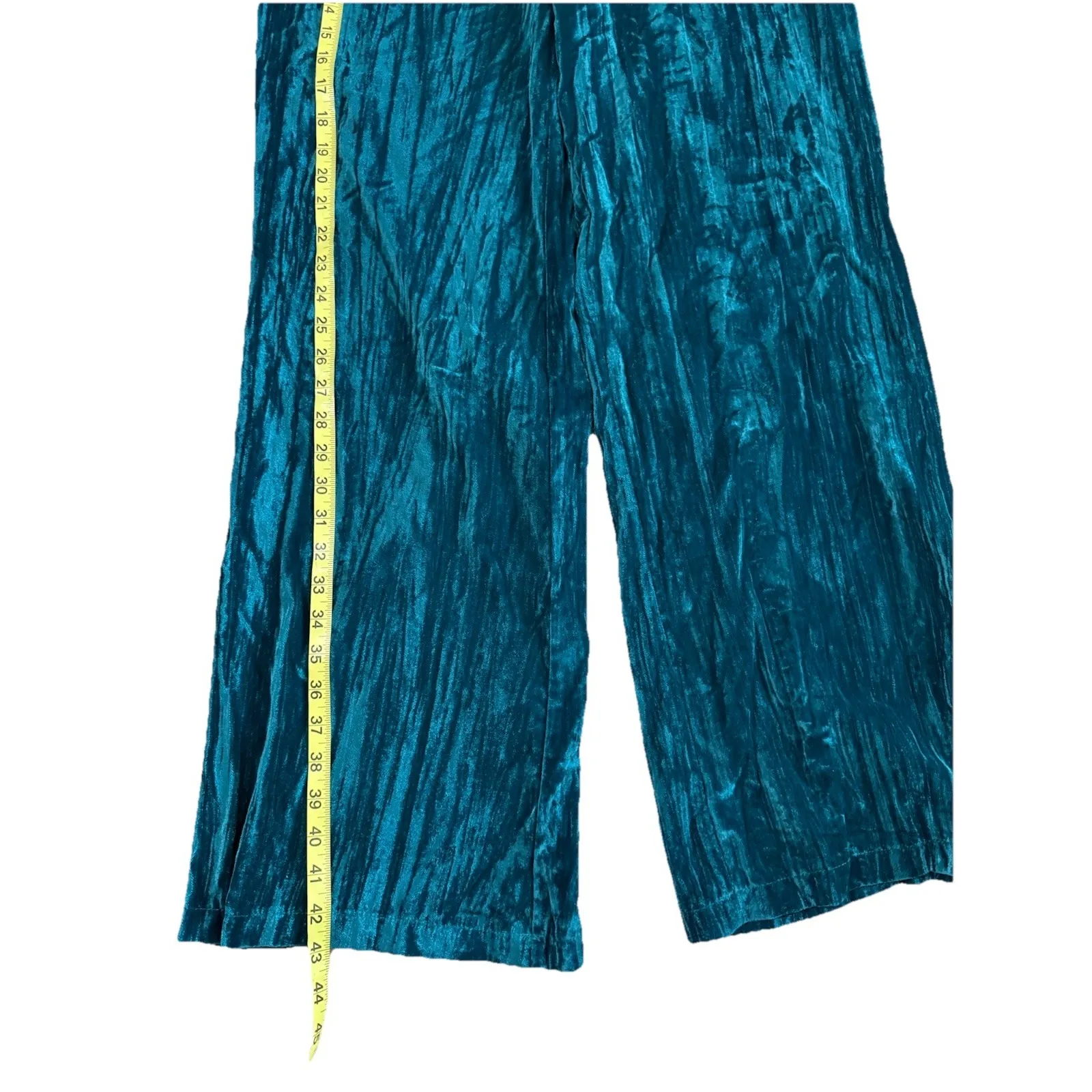 Ellison Teal Velvet Flare Pockets High Rise Trouser Pants Women's Size Medium - Image 12