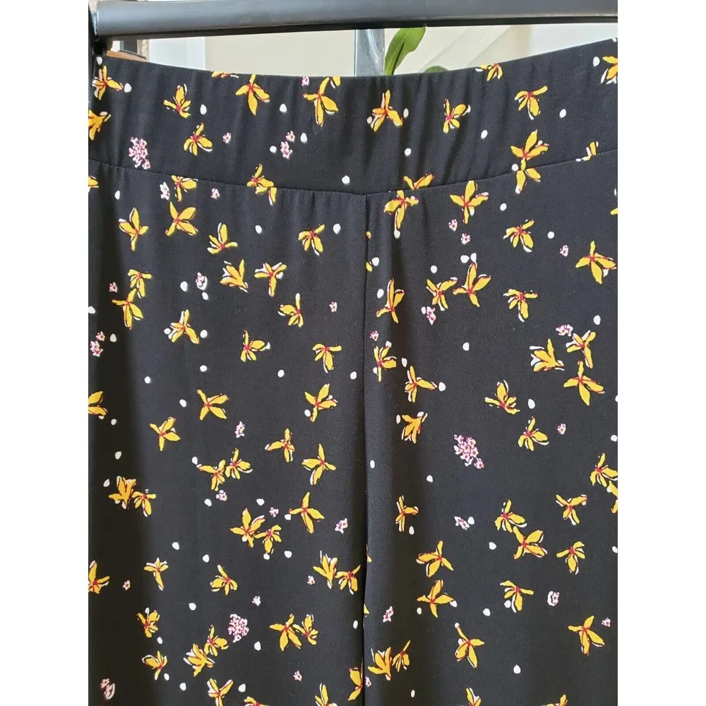 Grace Elements Womens Black Floral Polyester Casual Elastic Waist Pants Large - Image 2