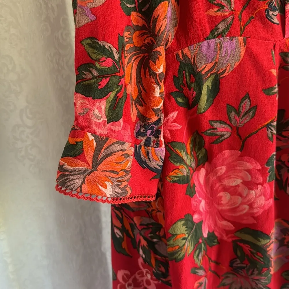 ZARA  RED FLORAL MINI DRESS SZ:M - Image 5
