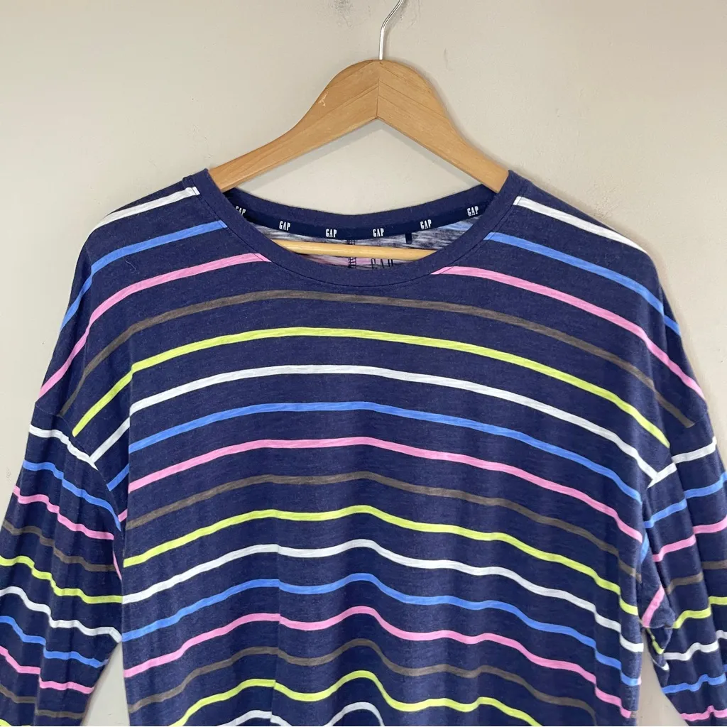 GAP Women’s Navy Blue Rainbow Striped Long-Sleeve Tee, XL - Image 3