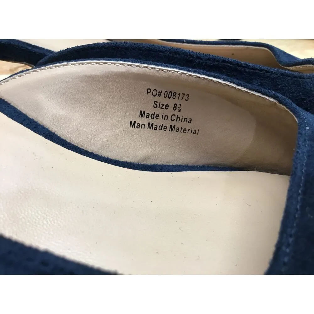 Journee Collection Larna Women's 8.5 Blue Suede Slip-On Peep Toe Kitten Heel - Image 6