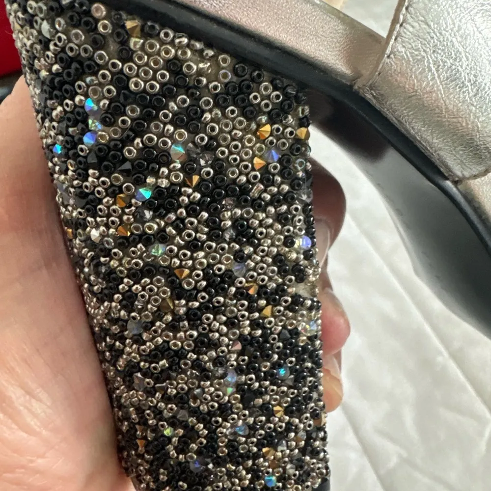 Zara silver heels beaded stones multicolor block high heel trendy sandal mermaid - Image 2