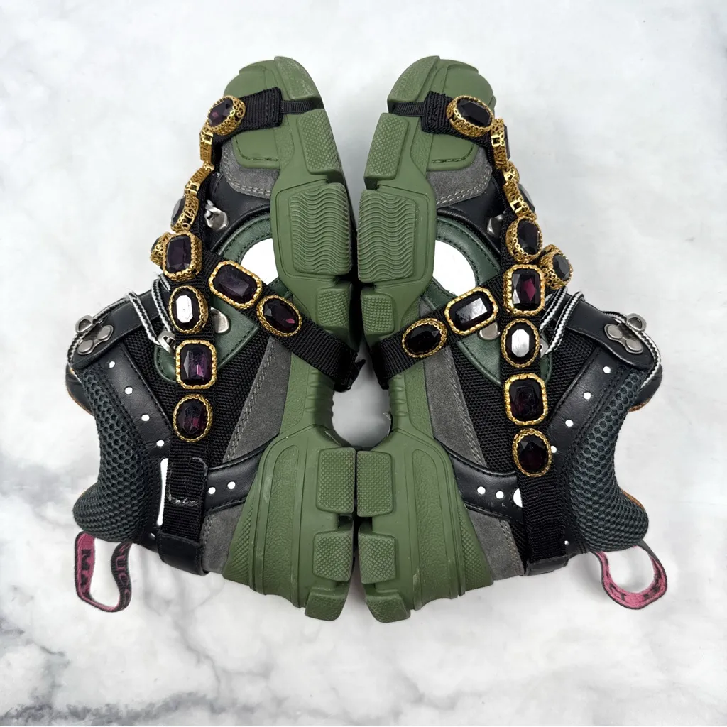 GUCCI Flashtrek SEGA Removable Crystal Embellished Belt Sneaker Shoes Green 35 - Image 7