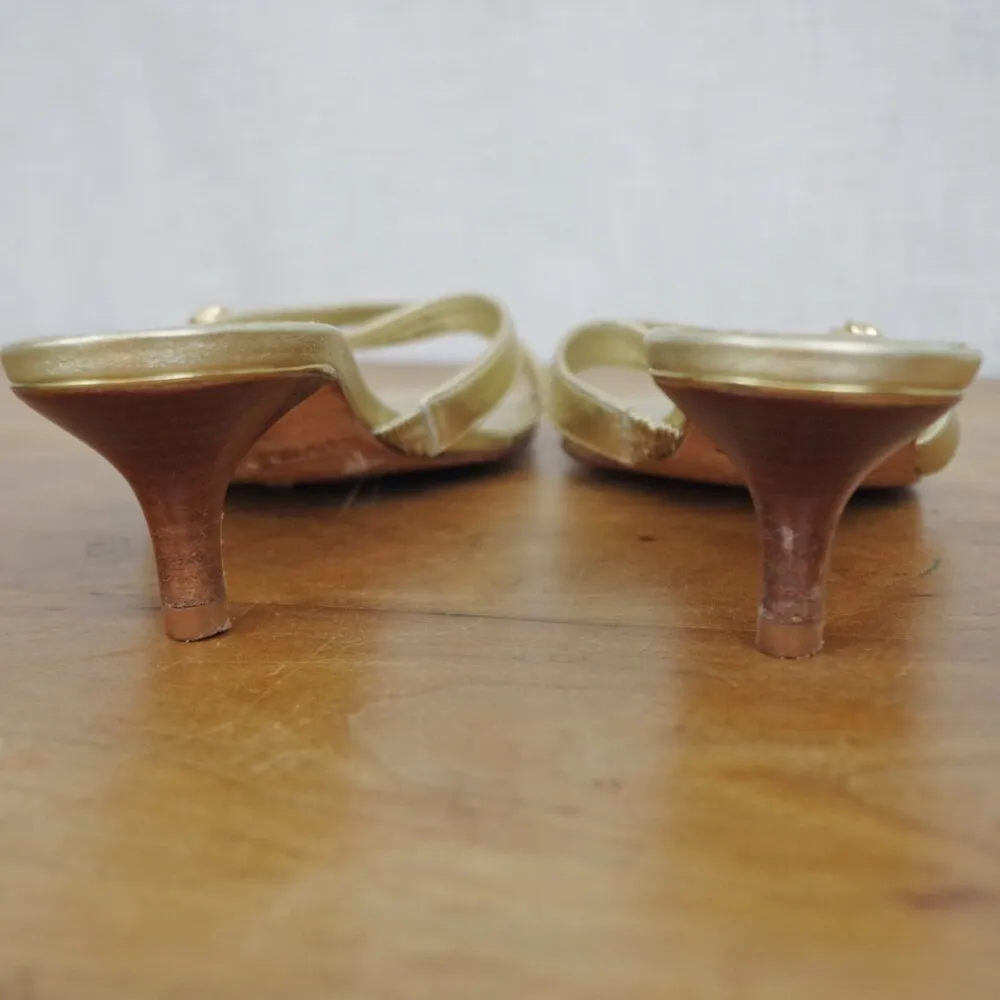 Lilly Pulitzer Via Palm Beach Gold Leather Sandal Heels Size 7M - Image 10