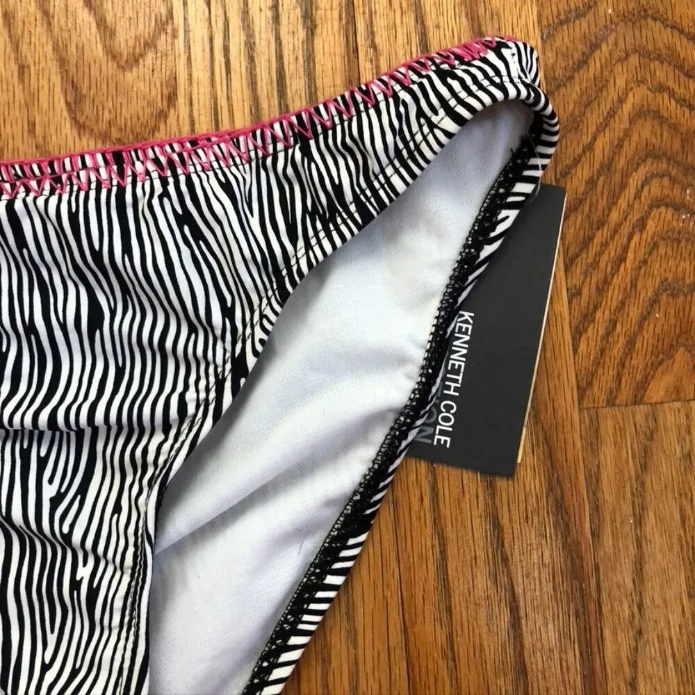 NEW NWT KENNETH COLE REACTION Black White Zebra Hipster Swim Bikini BOTTOM Small - Image 4