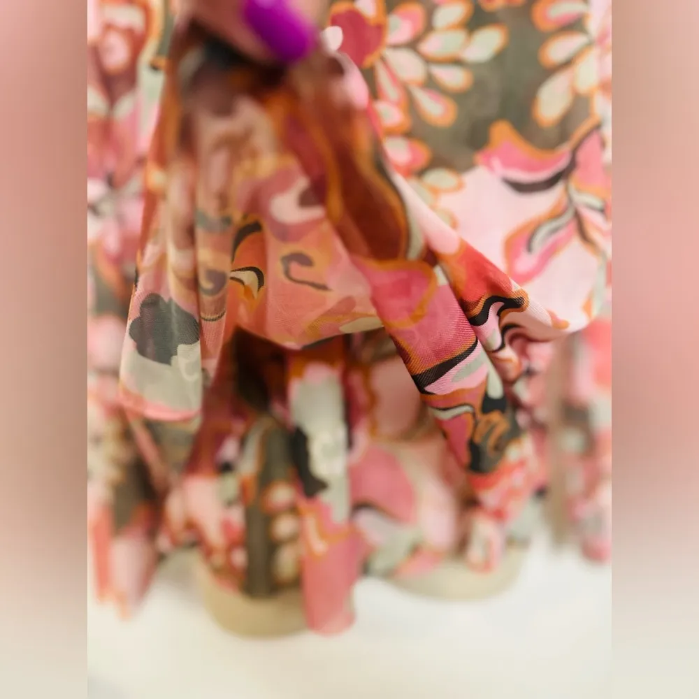 Misa Los Angeles XL Nadja Top Blouse Mesh Floral Long Sleeve Y2K Turtleneck - Image 4