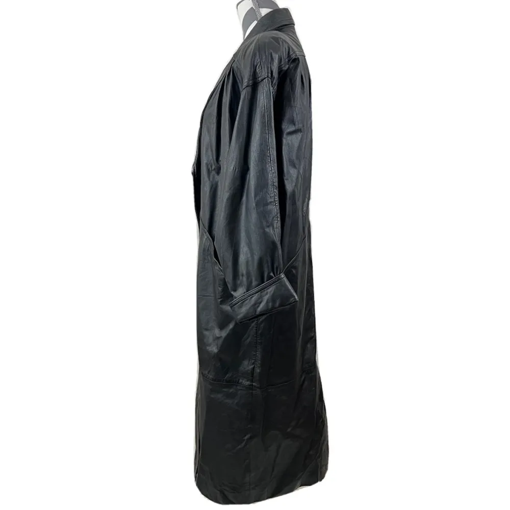 Vintage 90s Jacqueline Ferrar Black Leather Trench Coat - Size M - Image 5