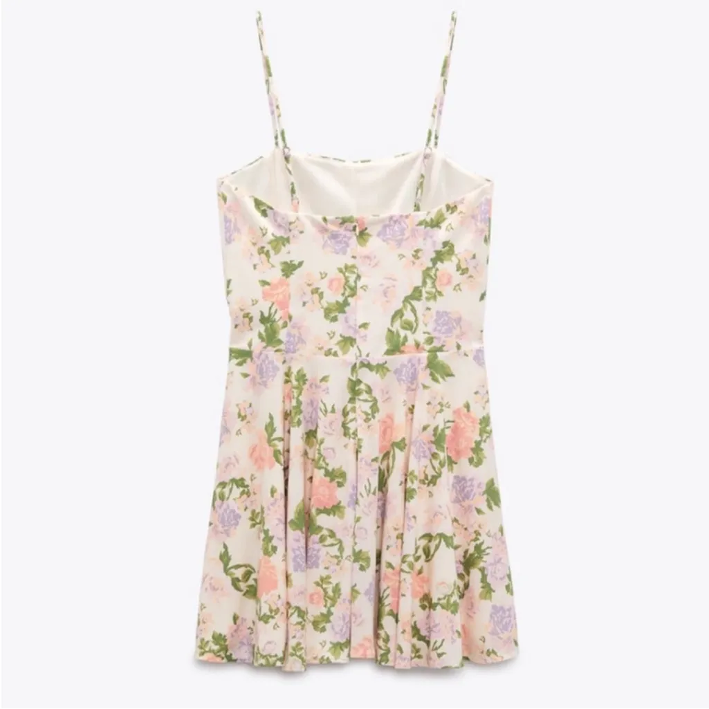 NWT Zara Mini Floral Spaghetti Strap Dress Blogger Favorite Sz XS - Image 4
