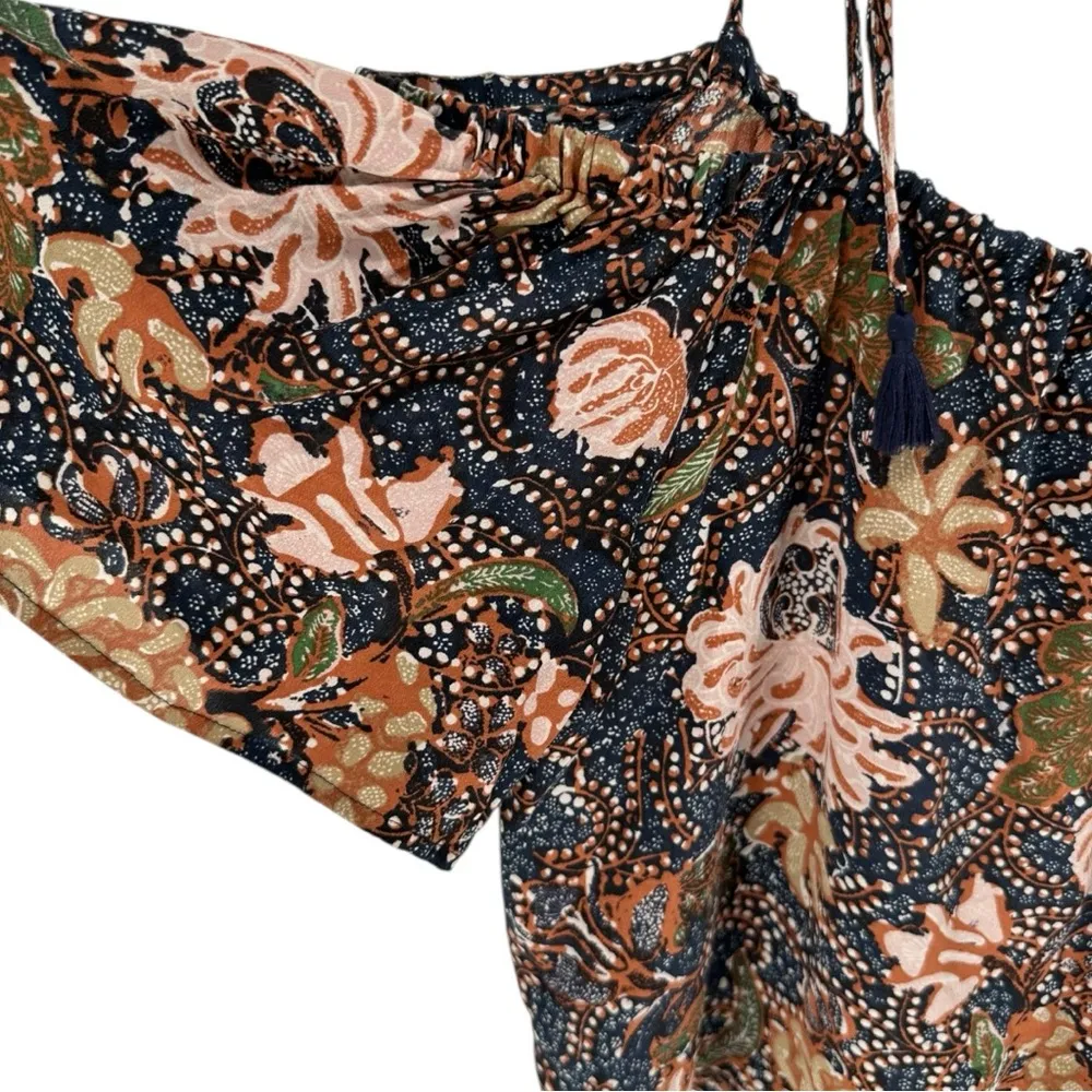 Madewell Silk Cold Shoulder Tie Tassel Straps Sea Floral Crop Top size Large - Image 5