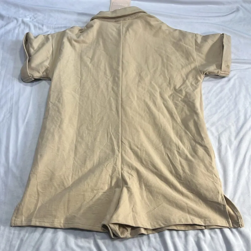 Kittenish vera tan button down romper NWT S Small Fleece - Image 10