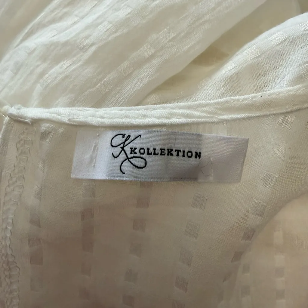 Balloon Sleeve Layered Ruffle Hem‎ Dress Size Small White Size M - Image 9