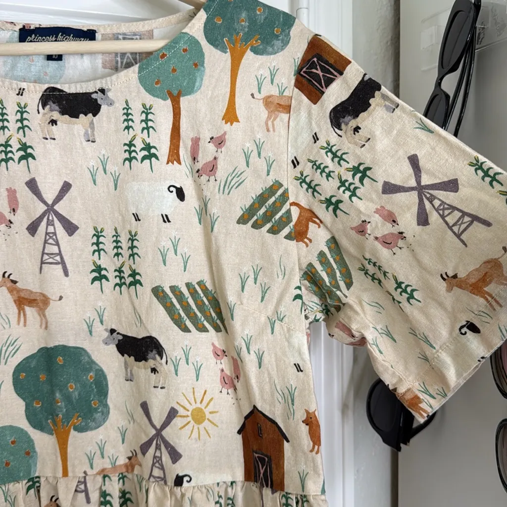 Princess Highway farm yard print dress farm animals and barn Green Size 10 - Image 7