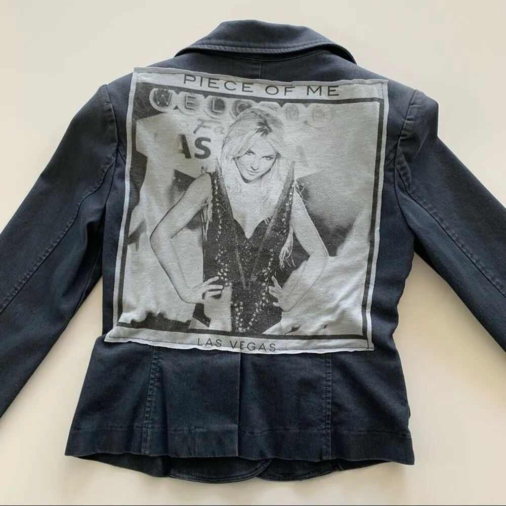Via Penny Lane Reworked Apparel | Britney Spears Graphic Denim Blazer Jacket Blue - Image 6