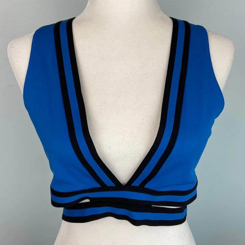SOLID & STRIPED SPORT Freestyle Deep V Elastic Band Bra in Sapphire/Black Size L - Image 3