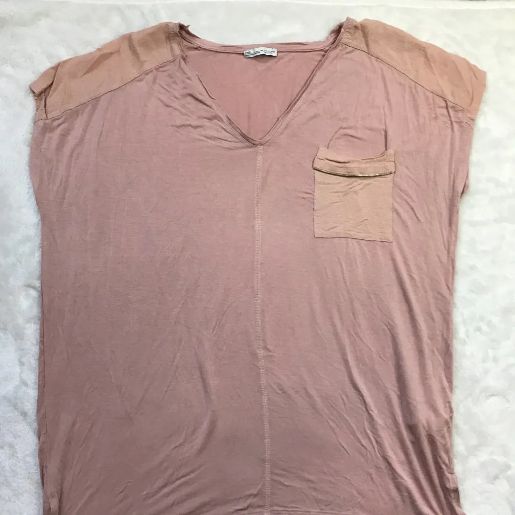 Zara Basic‎ Collection Viscose High Low Hem Tunic Top Women's Size Large Mauve - Image 4