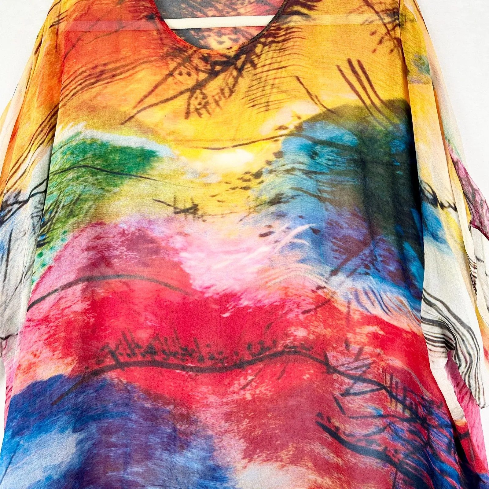 Cocoon House Silk Sheer Poncho Topper Small/Medium Art To Wear Colorful Abstract - Image 3