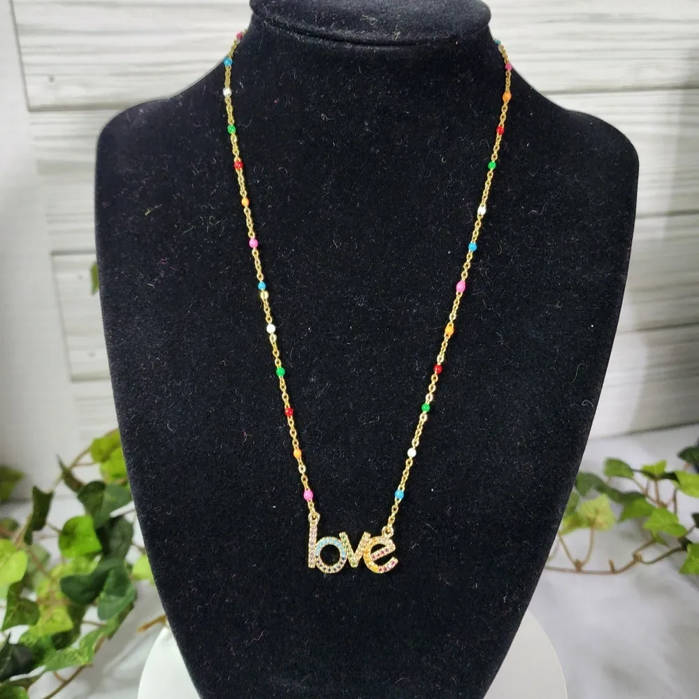 Gold Filled Multi Color Crystal Love Necklace - Image 2