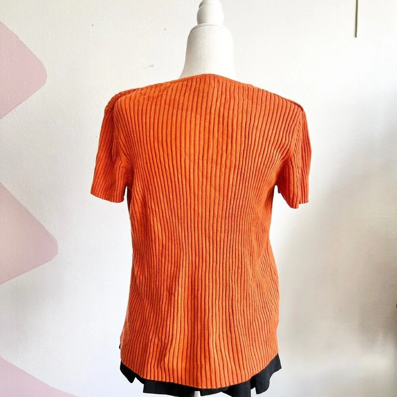 Orange Beaded Ribbed‎ Top, Y2K Boho Bohemian 2000s XL Festival Vacation - Image 3