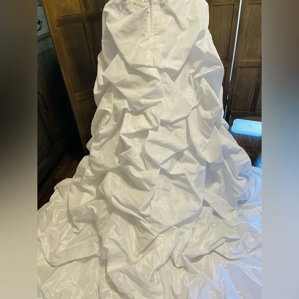 Candlelight White Satin Halter Poufy Ruched Wedding Gown with Train. - Image 7