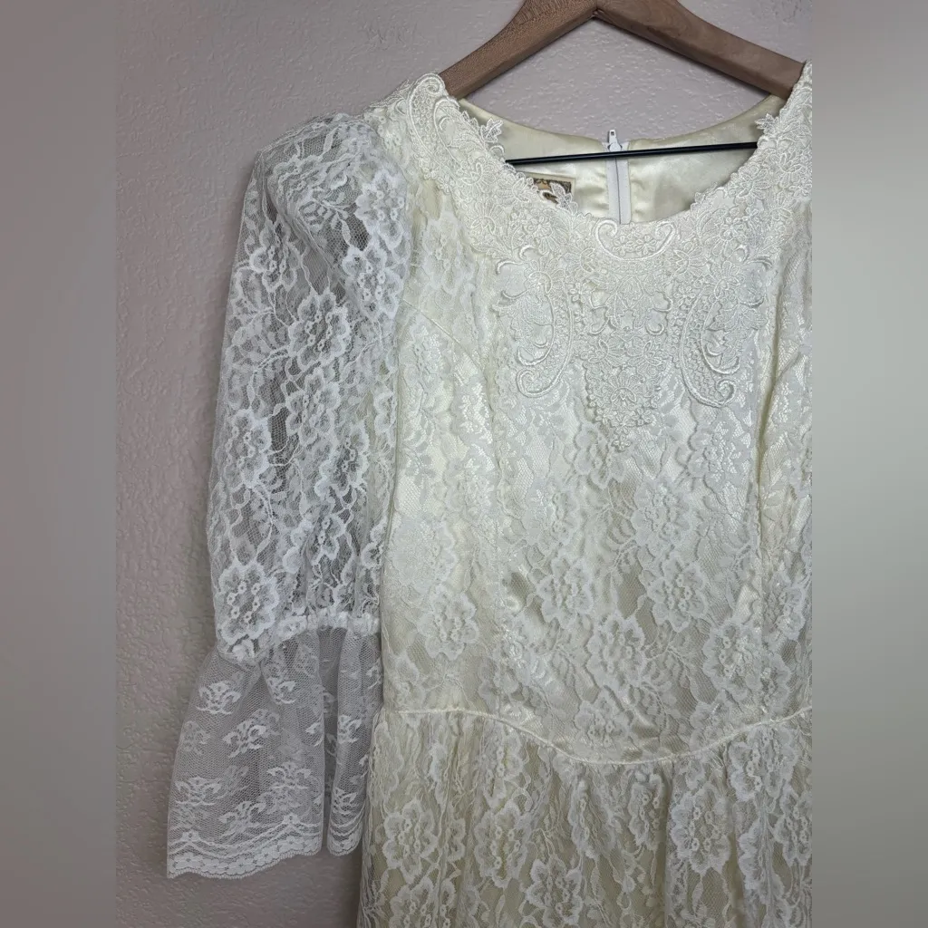 Vintage 1970’s Gunne Sax by Jessica McClintock Ivory Lace Midi Wedding Dress 7 - Image 7