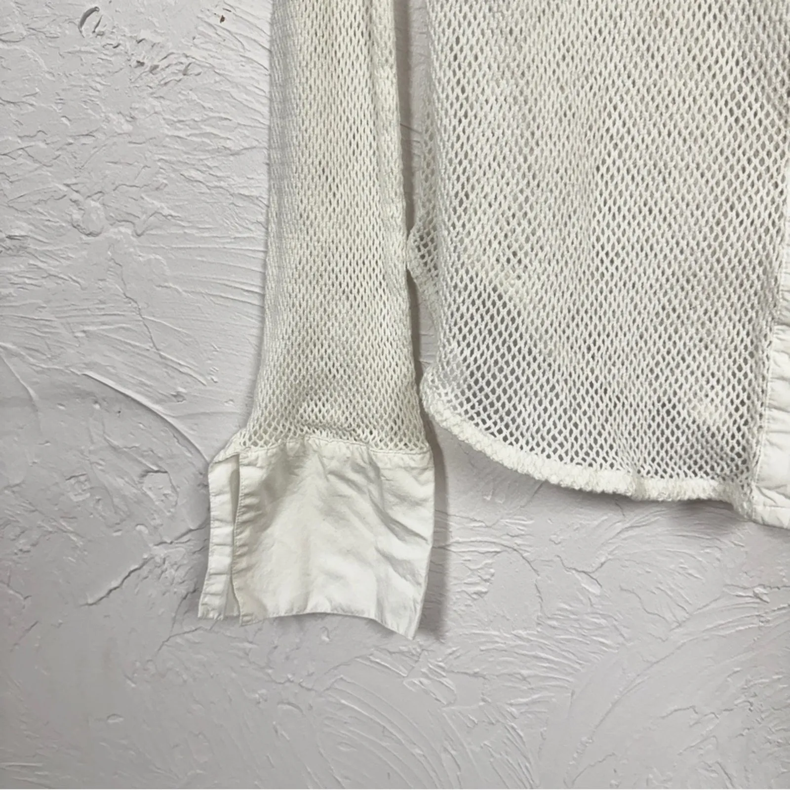 Free People White Crochet Long Sleeve Blouse Womens S Festival Boho Sheer Beachy - Image 2