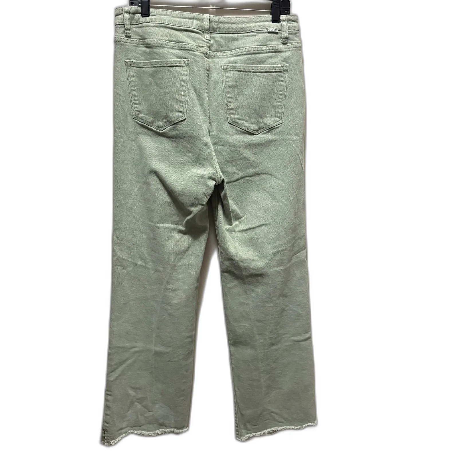 Risen Sage Green Straight Leg Jeans High Rise Raw Hem Earthy Size 15/32‎ - Image 5