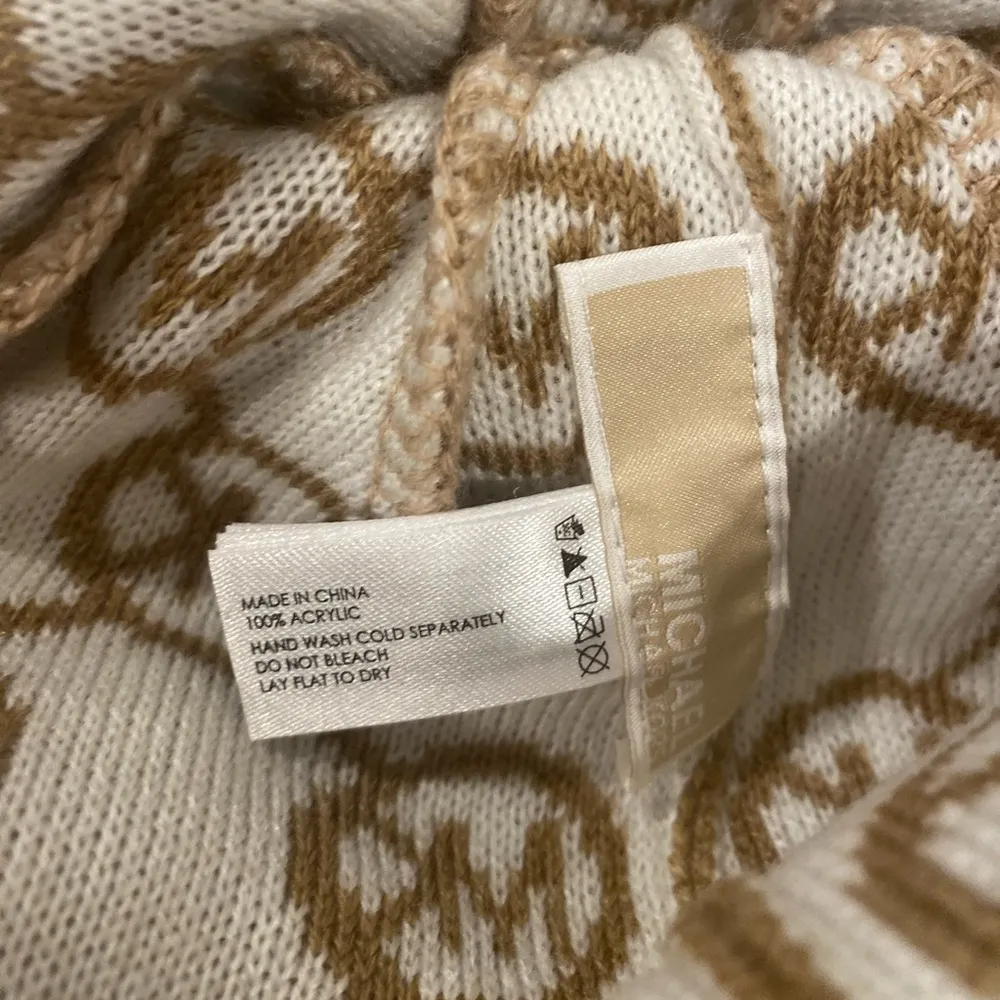 Michael Michael Kors Ladies MK Monogram Beanie Hat In Camel/Ivory One Size NWT - Image 4