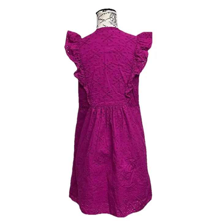 LOFT Fuchsia Pink Eyelet Mini Dress XS | Flutter Sleeve Coquette Cottagecore - Image 5