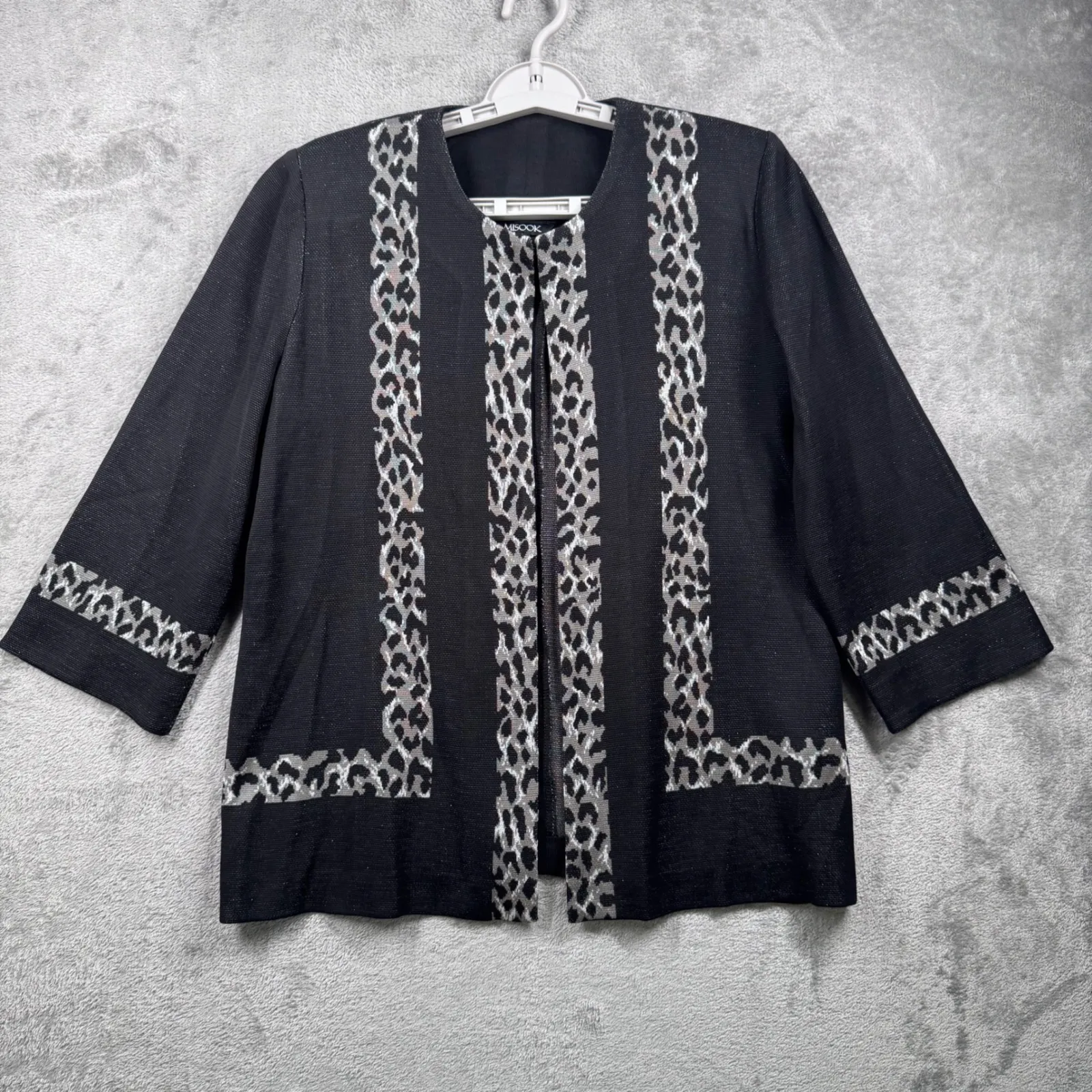 Misook Cardigan Leopard Print Large Black Silver Animal Print Career Chic Party - Image 2