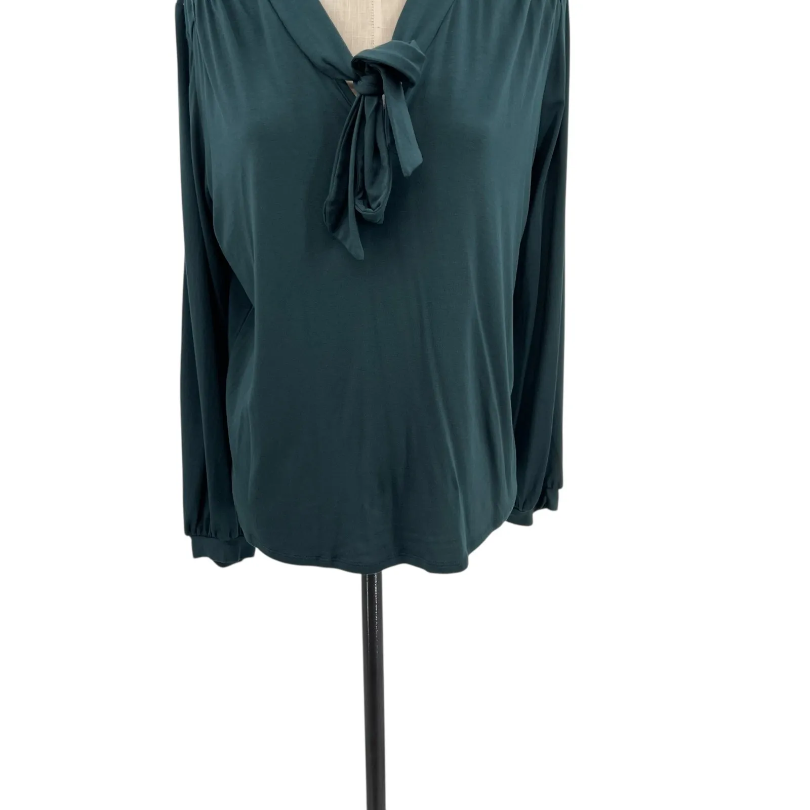 Amour Vert Elias Tie Neck Blouse Top Long Sleeve Jersey Spruce Green Size Medium - Image 5
