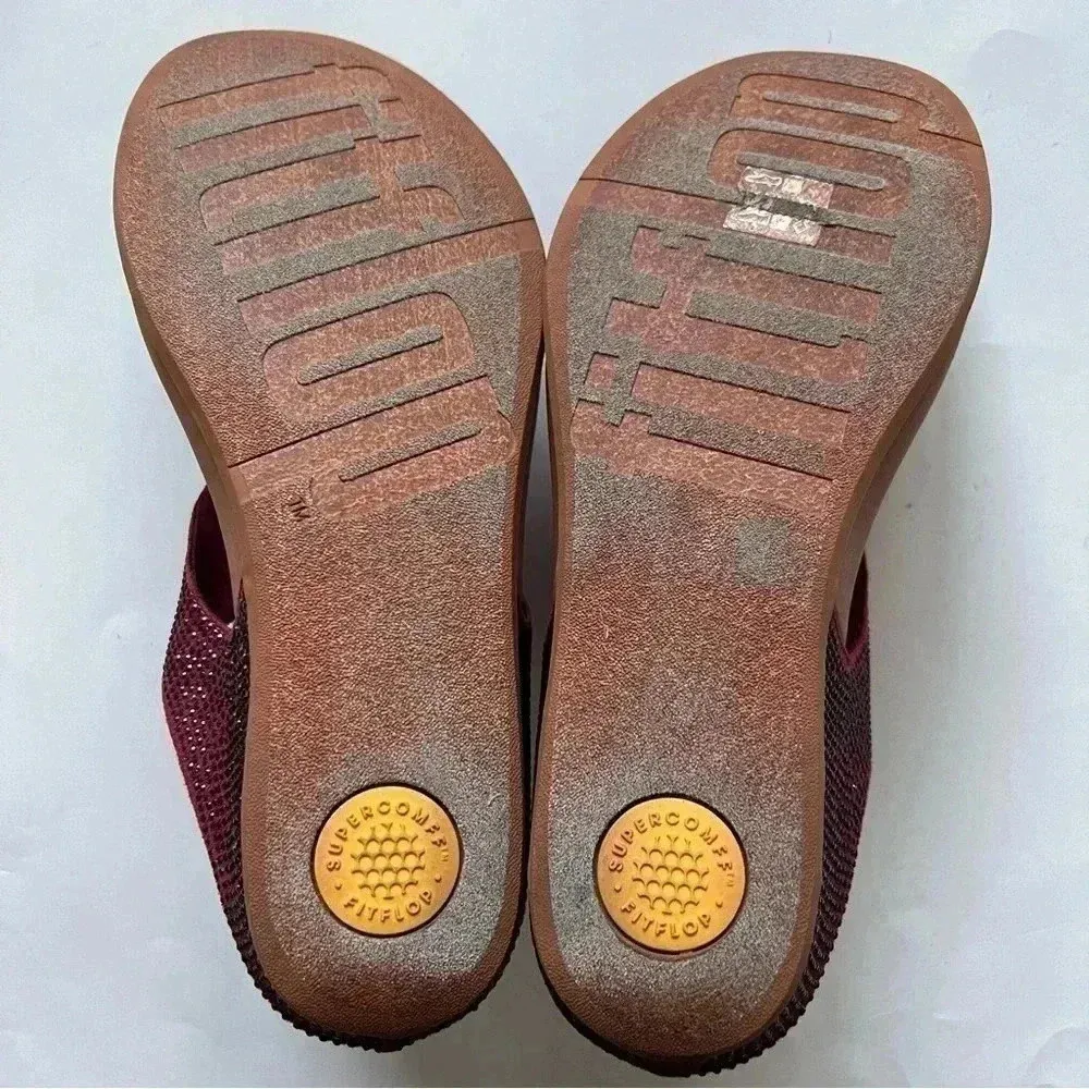 Fitflop Sandals Banda Glitz Thong Wedge Fuschia Pink Rhinestones Womens US 9 - Image 6