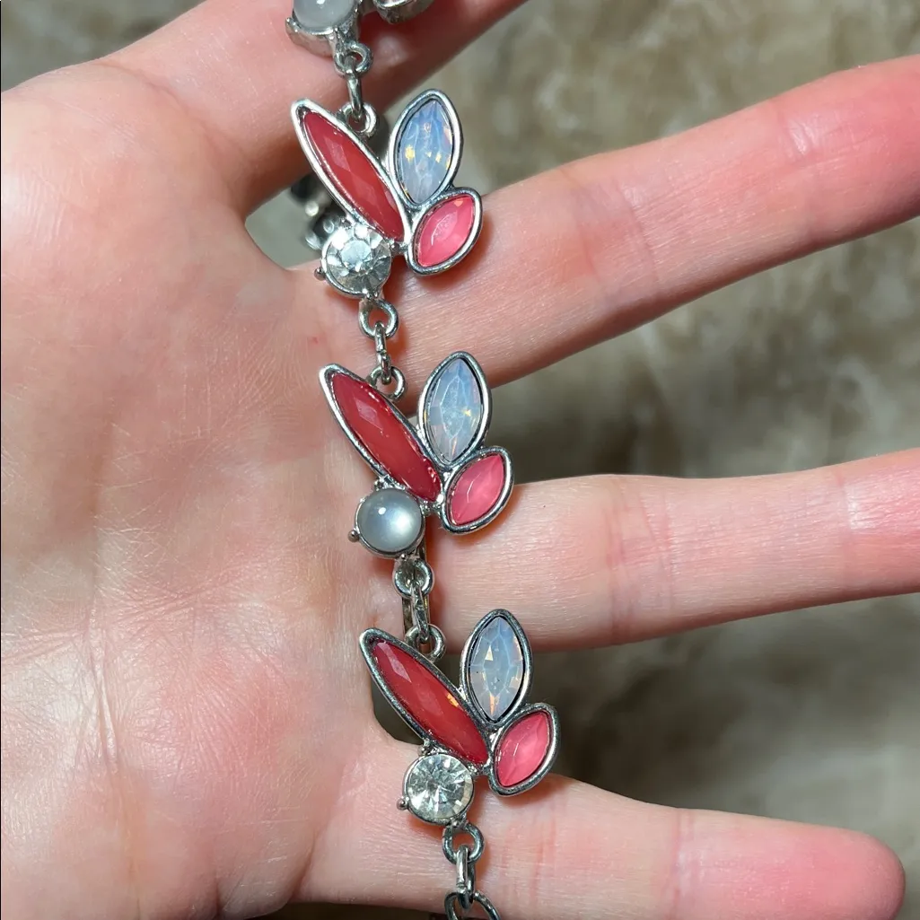 White House Black Market Pink and Silver Statement Necklace & Earrings Set - Image 7