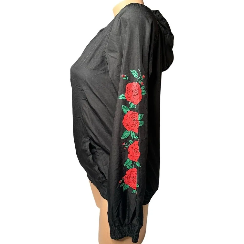 Womens Zumiez Empyre Wind Breaker Rose Gothic Black Size M Jacket Skelton Hand - Image 3